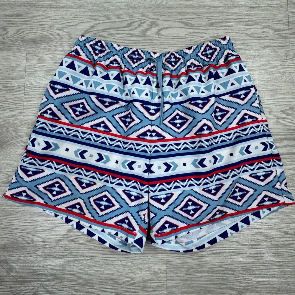 Meripex Mens Swim Trunks Southwestern Geometric Blue Red Medium Mesh Lined Short